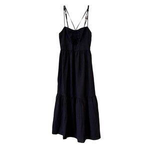 JASON WU Spaghetti Strap Linen Sun Dress with Cutout Wooden Bead Midi Maxi Small
